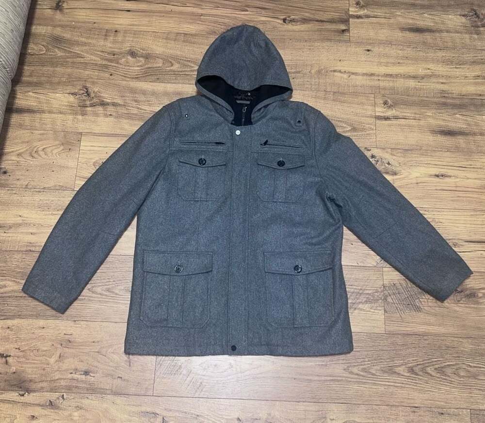 GUESS Men's Gray Hooded Military-Style Field Jacket